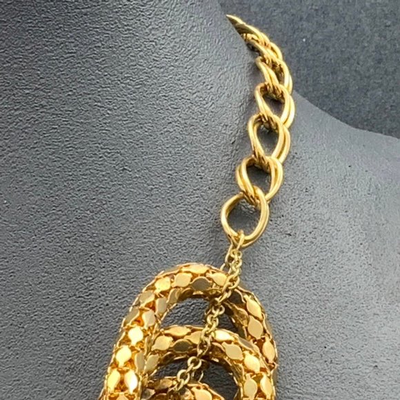 Gold Mesh Statement Necklace Chunky Retro Loops Chain - Picture 4 of 6